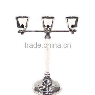 Silver finish brass three arms candelabra