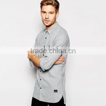 Mens slim fit flanel shirt in grey custom long sleeve casual shirts for men