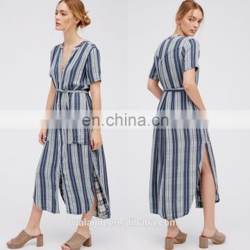 Short sleeve button down plaid dress high quality maxi dress designs 2017