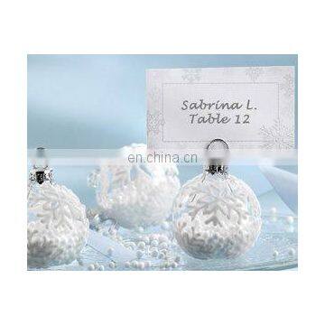 "Snow Flurry" Flocked Glass Ornament Place Card/Photo Holder