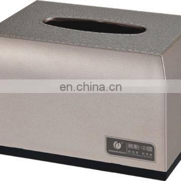 Grain-leather Square Plastic Refillable Tissue Box / Paper Napkin Dispenser,Golden.CD-8798C