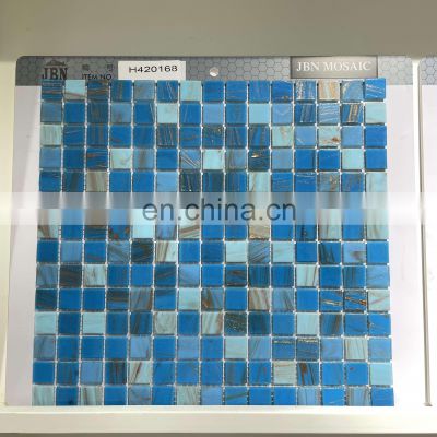 golden line blue color hot-melting swimming pool mosaic splash back glass mosaics tiles bathroom mosaic tiles
