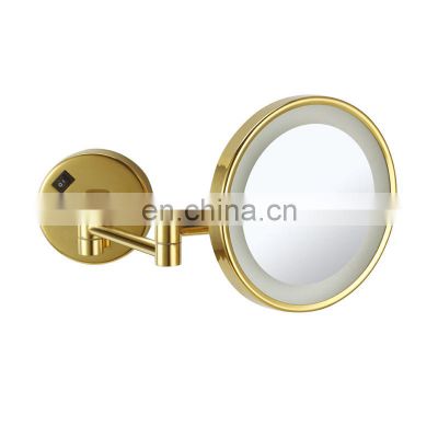 High class stretch wall mounted LED mirror gold color make up mirror