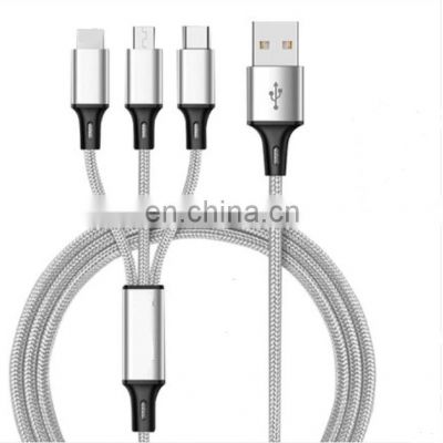 3 In 1 Nylon usb Cable 2.4A Charging Cable For Iph/Type-C/Android