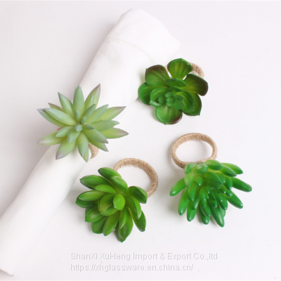 Natural Green Plant Napkin Holder Handmade Succulent Napkin Rings