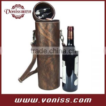 Mediaeval Leather Tube Style Wine Bottle Carrier Holder for Gift Giving Storage Holds One Bottle