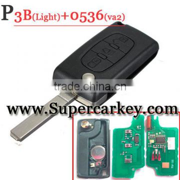 High Quality 3 Button Remote key(ASK) For Peugeot Flip key 0536 VA2 blade with Light button
