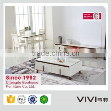 factory direct sale glossy tempered glass top white coffee table