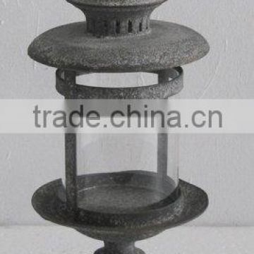 100469F- round metal and glass candle lantern