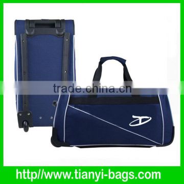 2014 new design blue polyester trolley travelling bag