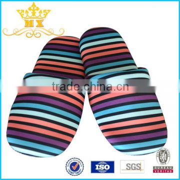 Wholesale High Quality Stripe Cotton Fabric Closed Toe Lady Bedroom slipper,manufacturer