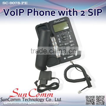 SC-9078-PE 2 SIP line VoIP Phone with PoE with headset, message, phonebook,mute, speaker redial features keys
