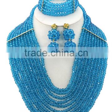 Gold-plated 10layers Crystal Beads Jewelry African Bridal Necklace Set