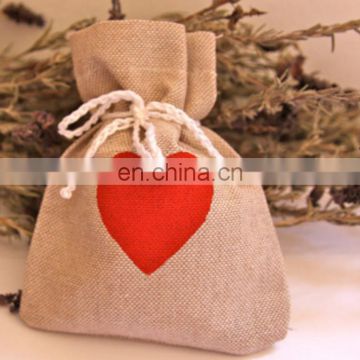 Manufactures red heart printing jute packaging bag for candy