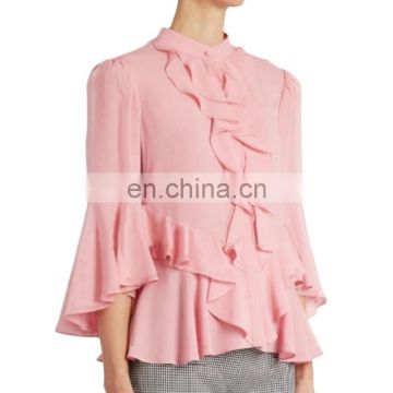 TWOTWINSTYLE Ruffle Chiffon Shirt Blouse Women Flare Long Sleeve Elegant Shirt Tops