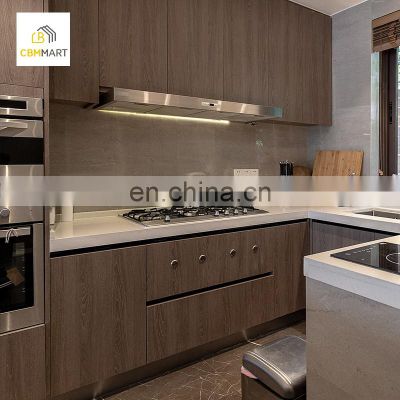 2021New Designs Minimalism Design Cabinet Marble like Quartz Stone Countertop Kitchen Cabinets
