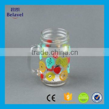 Hot slae 13oz 400ml colorful decal glass mason jar with handle