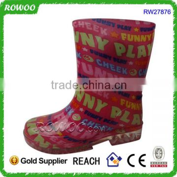 Fashion printing rubber boots womens 2015, high heel rain boots for woman