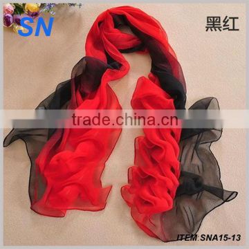 wholesale elegant soft red and black chiffon scarf silk scarf