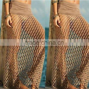 EY0010A Women's Fashion See Through Woven Skirts Crocheted Irregular for Beach Wear Night Clubwear