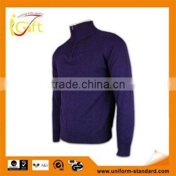 ISO9001/BSCI Manufature purple zipper mens blank wool sweater