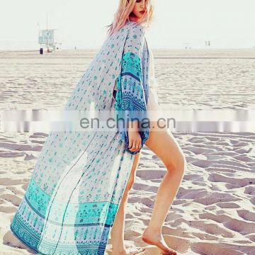 Women Kimono Long Beach Kimono Cardigan Loose Print Batween Sleeve Chiffon Cover Ups Print Tops Summer