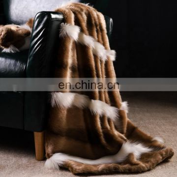 Wholesale Luxury Jacquard Long  recycling Faux Fur Micro Plush Throw Blanket 2-ply
