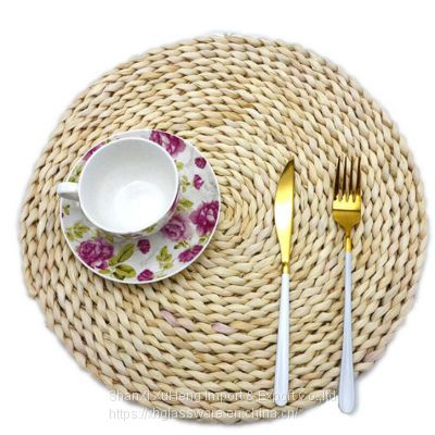 Natural Rattan Round Water Hyacinth Placemat Braided Straw Customized Table Mat