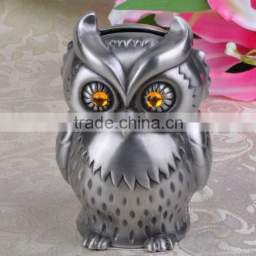 Zinc alloy owl piggy bank metal crafts decoration