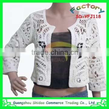 Latest fashion elegant white long sleeve cotton lace crochet blouse ladies embroidery cotton blouse