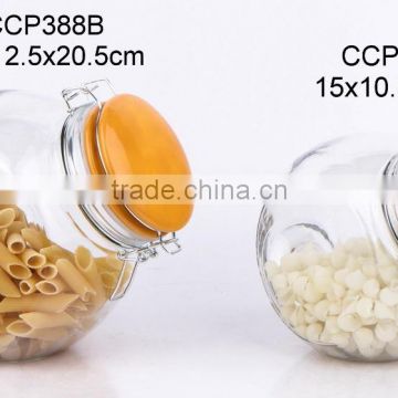 CCP388B airtight glass storage jar with ceramic lid and metal clip