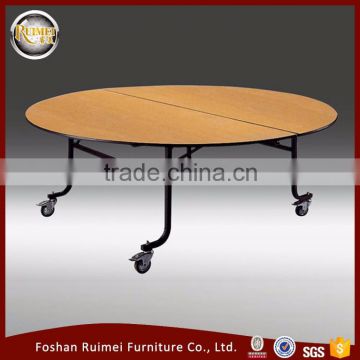 folding fruniture plywood custom made wooden round banquet table with wheels