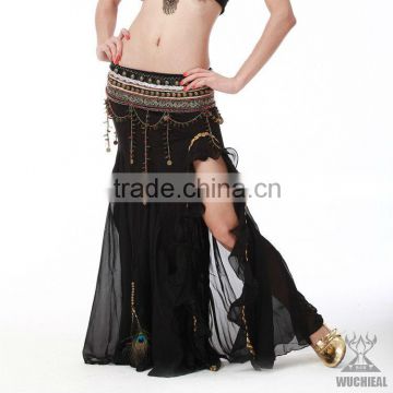 Qiancai Wucieal fashion sexy pleated belly dance skirt,belly dance clothing,black belly dance skirts (QC1192)