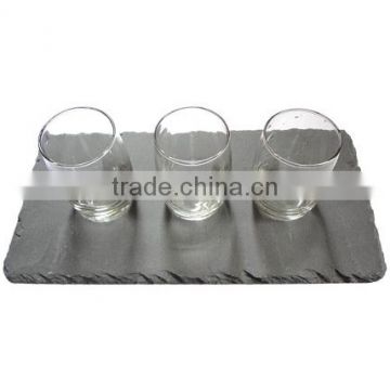 rough edge slate placemat with glass tumbler