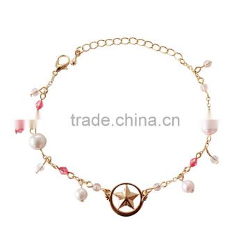 gold star crystal charms bracelet pearl crystal linked bracelet gold bracelet