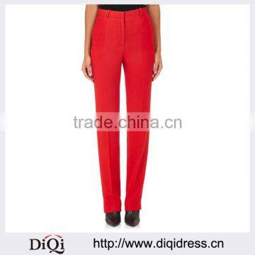 Customized Lady's Apparel Simple Red-color Latest Design Flat Front Skinny Pants(DQM019P)