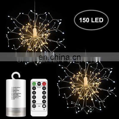 2019 Firework LED String Light 8 Modes Dimmable Fairy Lights with Remote Control Battery Operated Hanging Starburst Lights