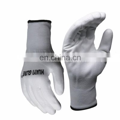 EN388 4131 White PU Safety Inspection Work Gloves Contamination Resistance PU Coated Electronic Parts Installation Gloves