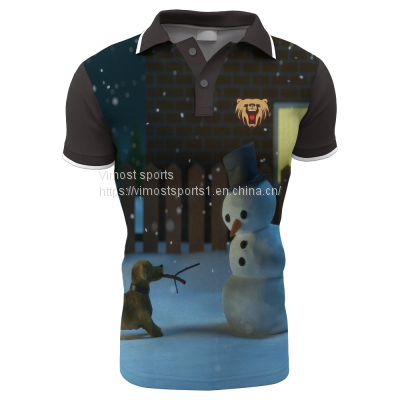 Customized Sublimation Polo Shirt with Short Sleeves with Snowman Pattern