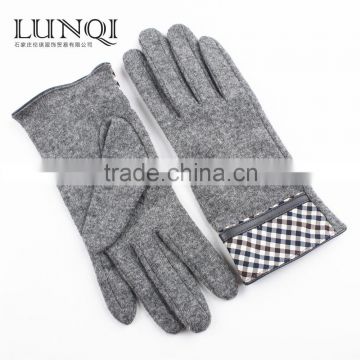 Gray decorated with checked pattern wool gloves for women with factory price