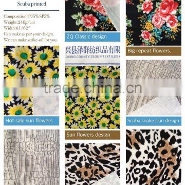 95% polyester 5%spandex knit printed air layer fabric,knit printed scuba fabric for clothes