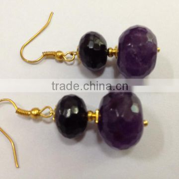 925 Sterling silver purple amethyst earring for women-drop earring with facet roundel beads-solid silver earring hook