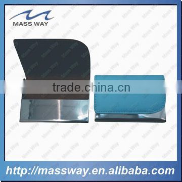customized metal blue leather busines ID card holder