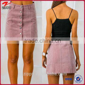 Fitted waist with belt loops tara button up suede skirt women mini skirt