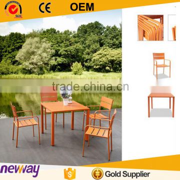 2015 hot sale Outdoor Furniture powder coating orange 4 person WPC Dining set China Chairs With Table
