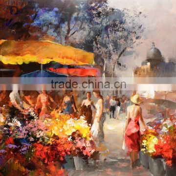 new design high quality handpainted street view abstract oil painting for decoration
