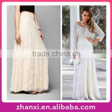Wholesale woman white lace long big swing skirt