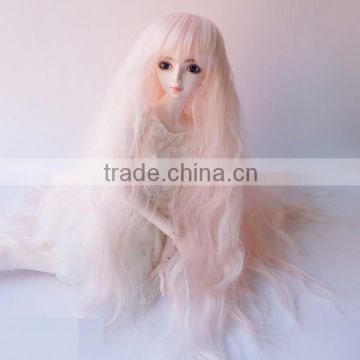wholesale long afro wavy pink bjd/blythe doll wig with full bangs