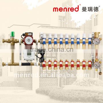 water-mixing center with floor heating manifold
