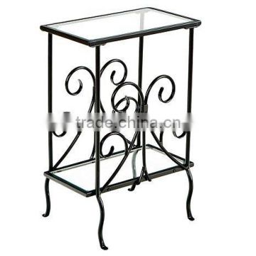 Decorative occasional magazine end table tempered glass top metal table